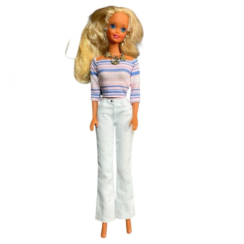 Barbie Mattel Doll with Blonde Hair, Colorful Outfit Brush Vintage EUC
